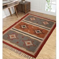 Kilim Rug Wool Jute Rug Bohemian Jute Rug Wool Rug Kelim Dhurri Wool and Jute Rug Handmade Kilim Dhurrie Traditional Indian Wool Jute Rugs ( 3x5 Ft ) ( KILIM - 74 )