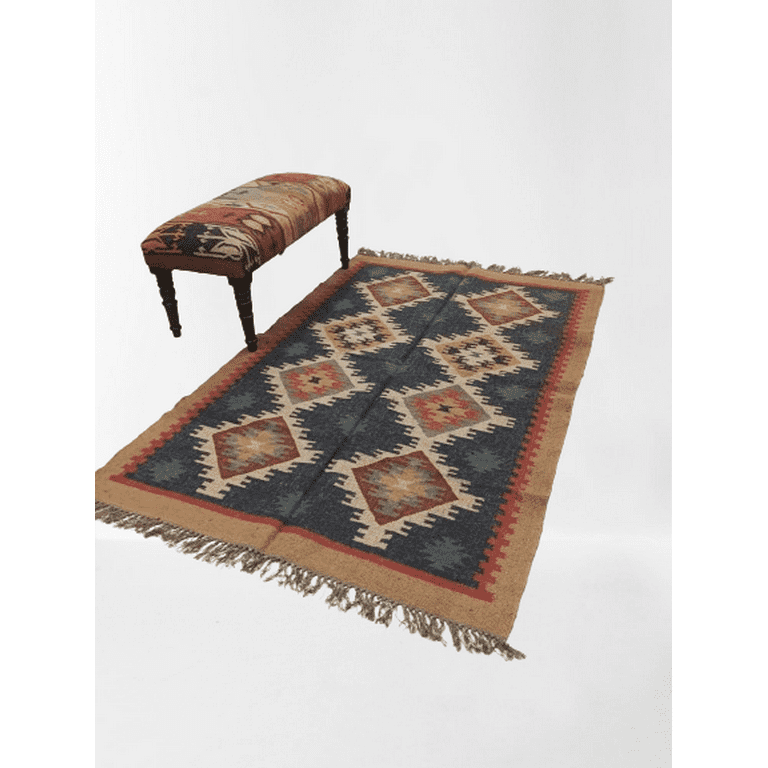 Kilim Rug, Handwoven, Wool and Jute Rug Handmade, Kilim Dhurrie outlet Rug, Traditional Indian jute Area rug