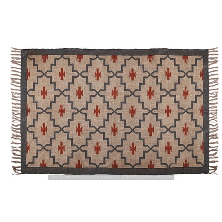 Kilim Rug Wool Jute Rug, Bohemian Rugs, Wool and Jute Rug Handmade, Kilim Dhurrie Rug, Jute Rug Wool Rug Kilim Dhurri Traditional Indian Custom Bohemian Boho ( 3x5 Ft ) (KILM-16)