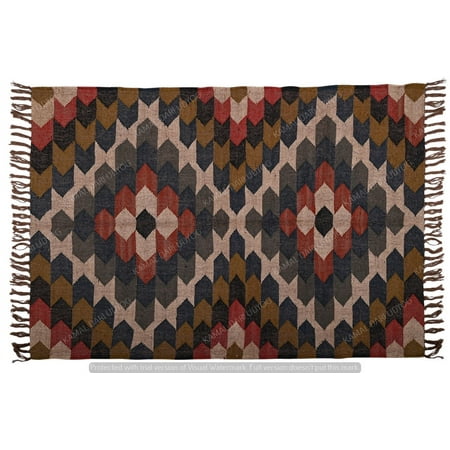 Kilim Rug Wool Jute Rug Rugs Bohemian Jute Rug Wool Rug Kelim Dhurri Boho Decorative Handmade Kilim Dhurrie Indian Custom Gifts Room Handwoven Traditional Rugs ( 3x5 Ft ) ( KILIM-41