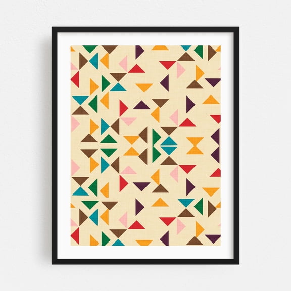 Kilim Triangle Pattern Beige - Mid Mod - Illustration Geometric Pattern Abstract Modern Art Mid-Century Modern Retro Black Framed Wall Art Print 5 x 7 inches