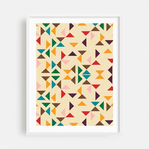 Kilim Triangle Pattern Beige - Mid Mod - Illustration Geometric Pattern Abstract Modern Art Mid-Century Modern Retro White Framed Wall Art Print 5 x 7 inches