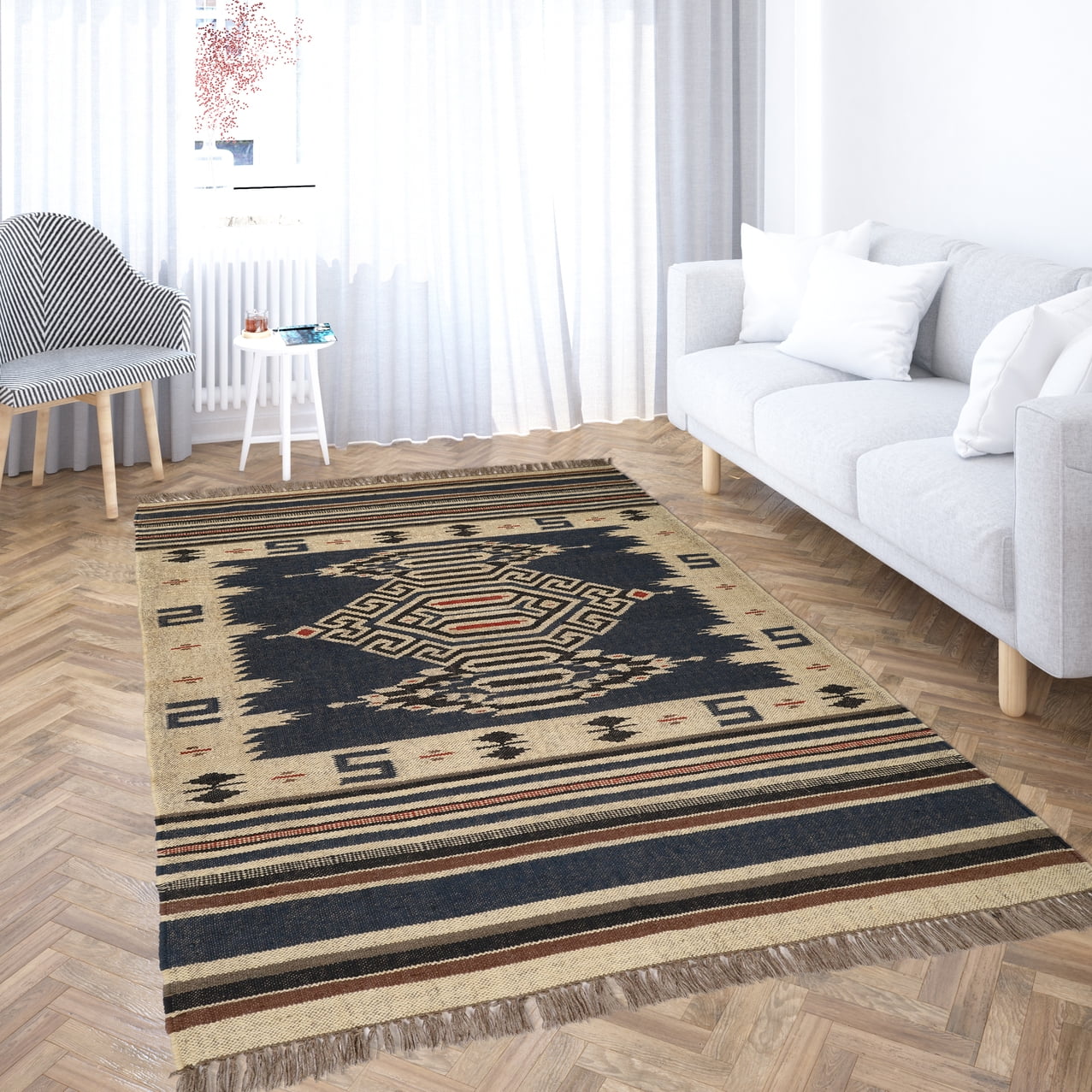 Kilim Wool Jute Rug – Handwoven Southwestern Area Rug with Tribal ...
