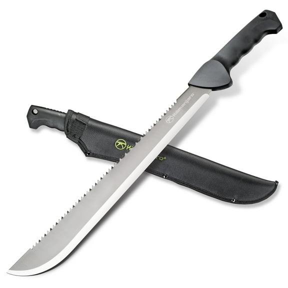 Kilimanjaro 21" Machete (BM21) with Serrated Back and Black Finish with Nylon Storage Sheath