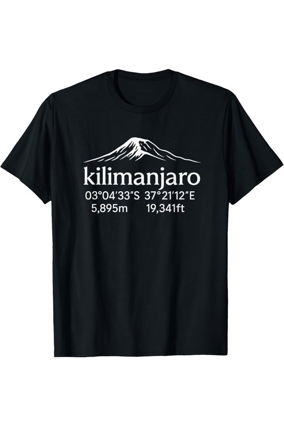 Kilimanjaro Mountain Minimalist Lat And Long Elevation T-Shirt Size S-5XL