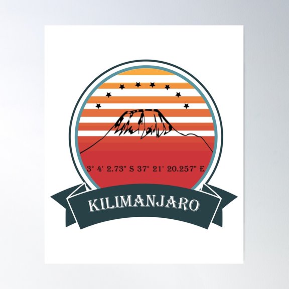 Kilimanjaro Mountain Nature Mountaineer Tanzania Retro Poster Wall Art, Modern Wall Decor For Living Room Bedroom, 12x18 UNFRAMED