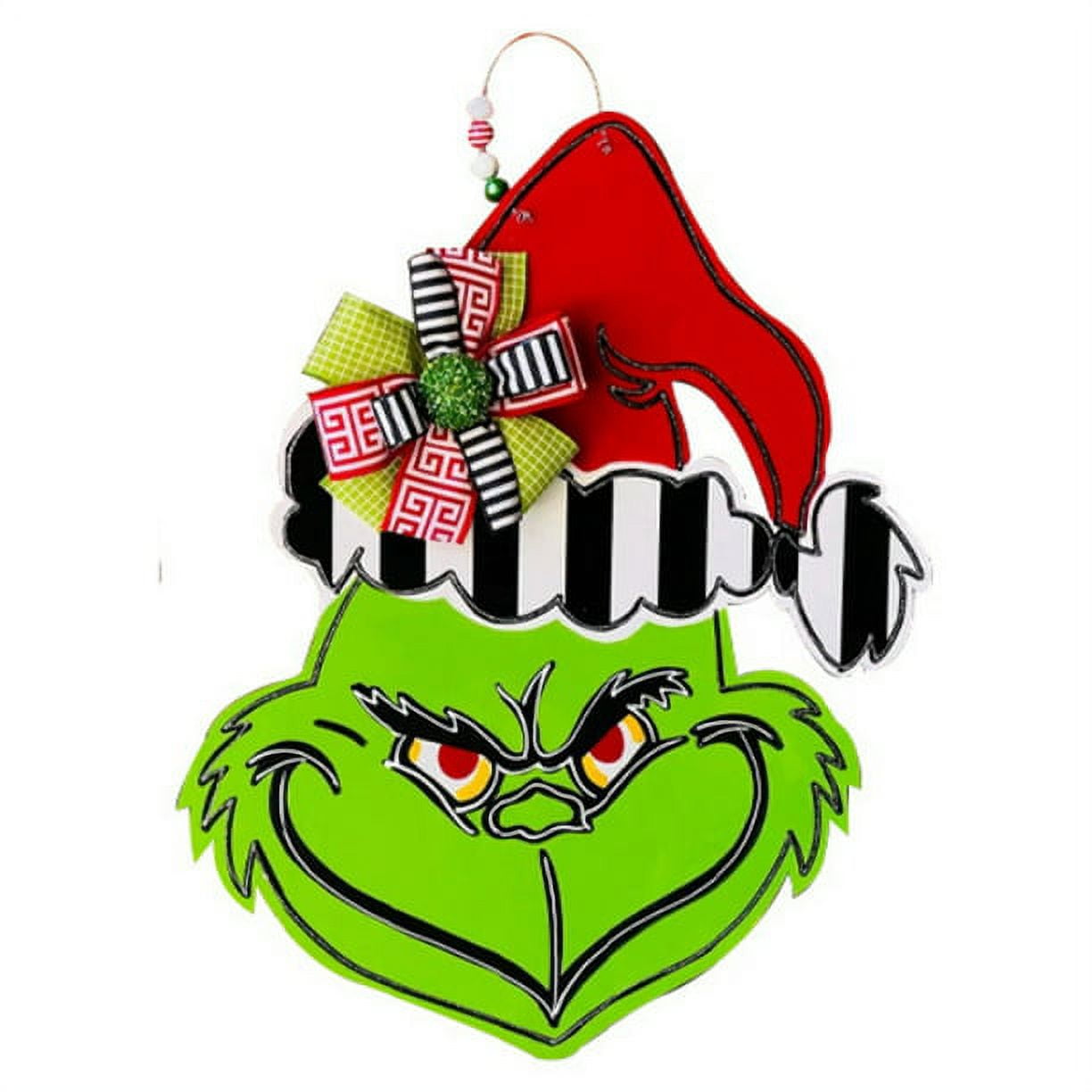 Kilkwhell Christmas Grinch Wreath, Fun Green Wooden Front Door