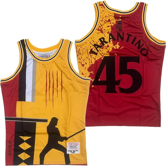 Kill Bill By Quentin Tarantino Men's Headgear Classics Embroidered Basketball Jersey (Small, Yellow/Red)