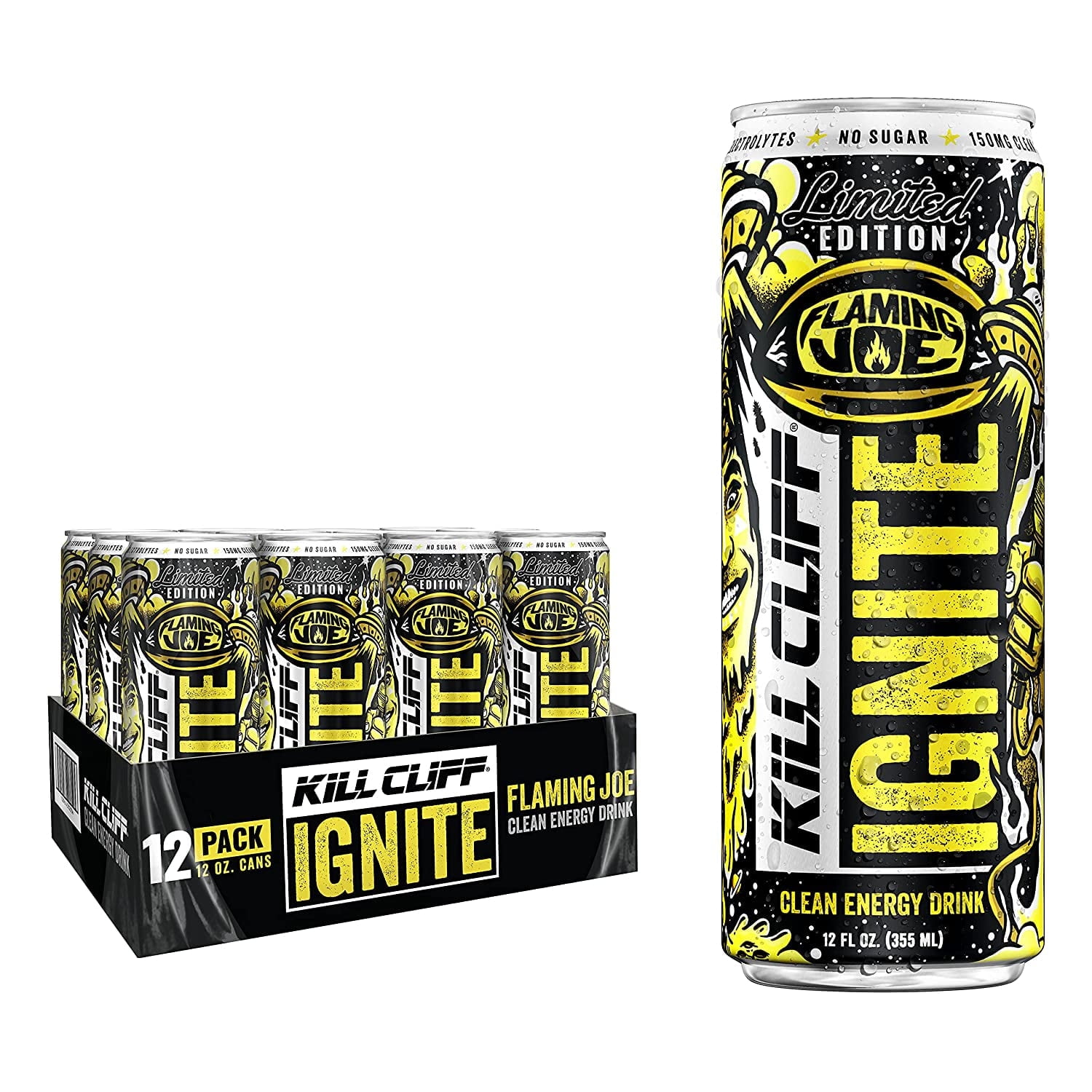 Kill Cliff Ignite - Natural Energy Drink with B-Vitamins & Electrolytes, Sugar-Free Flaming Joe - Pack of 12 Cans