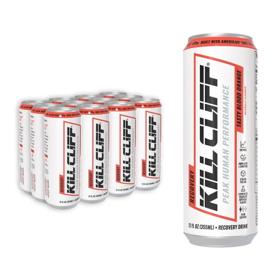 Kill Cliff Recovery Energy Drink- Tasty Blood Orange. Sugar & Gluten Free Drinks with Green Tea, Electrolytes and Natural Caffeine for Clean Energy, Hydration & Recovery. Post or Pre Workout, 12 Pack