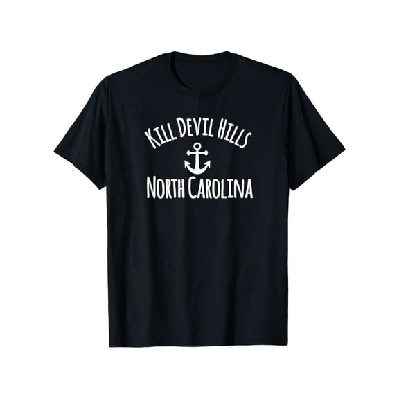 Kill Devil Hills North Carolina Anchor Graphic T Shirt Men's Black Cotton Crew Neck Short Sleeve Tee Coastal Vacation Style Comfort Fit Available In S XXXL