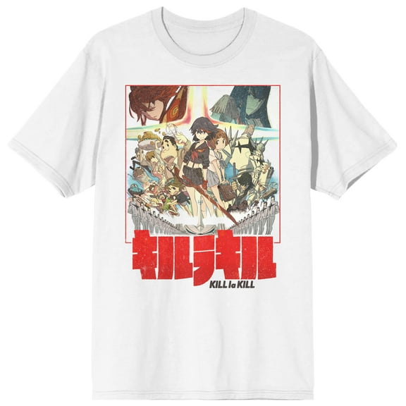 Kill La Kill Anime Group Shot Logo Text Adult White Crew Neck Short Sleeve T-shirt-4XL
