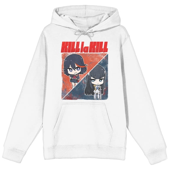 Kill La Kill Ryuko Matoi & Satsuki Kiryuin Adult White Long Sleeve Hooded Sweatshirt-Medium