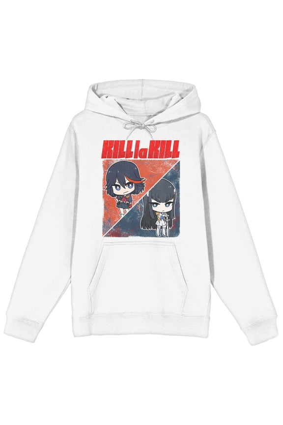 Kill La Kill Ryuko Matoi & Satsuki Kiryuin Adult White Long Sleeve Hooded Sweatshirt-Medium