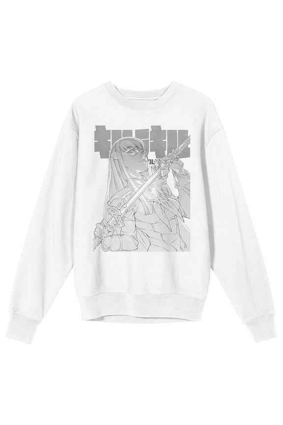 Kill La Kill Satsuki Kiryuin Manga Art Adult White Crew Neck Long Sleeve Sweatshirt-3XL