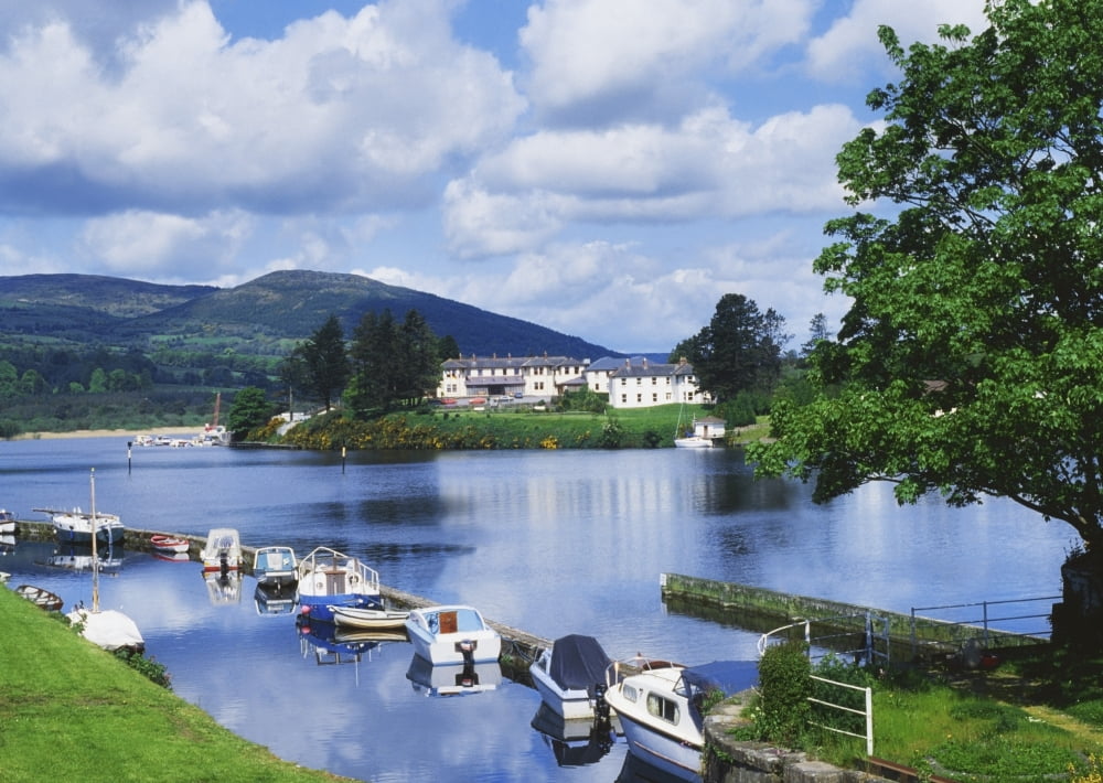 Killaloe County Clare Ireland Lakeside Hotel With Boats Moored On The Lake Canvas Art - The Irish Image Collection Design Pics (36 x 24)