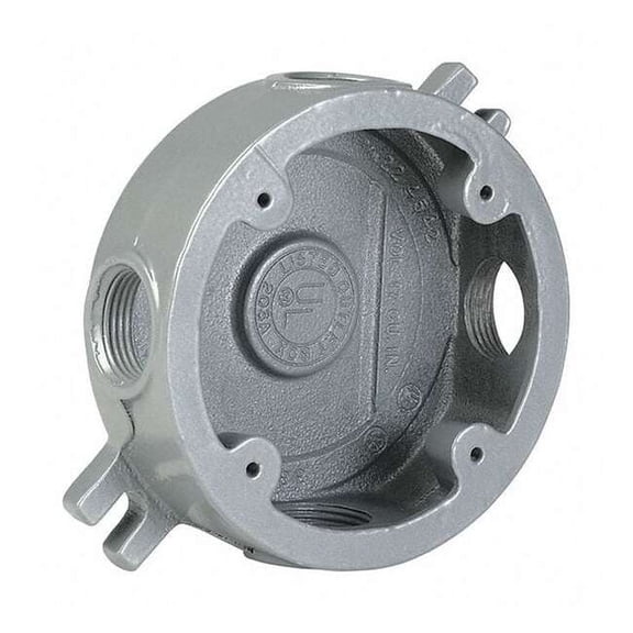 Electrical Box, 17 cu in, Outlet Box Type, 1 Gang, Iron, Round Shape