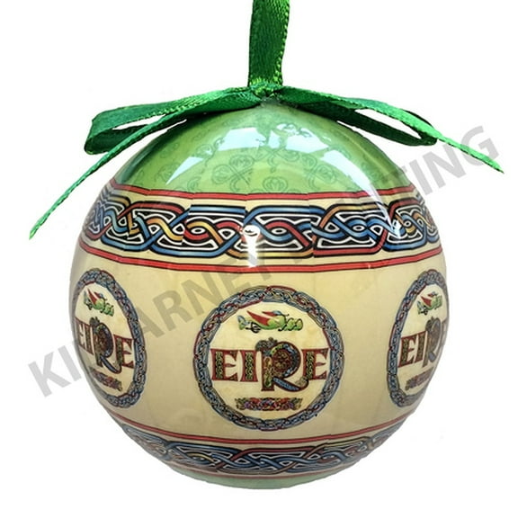 Killarney Printing Glass Bauble Irish Eire Design Cream Green Colored Christmas Celtic Ornament Holiday Decoration New Year Party Festivity Souvenir Present Housewarming Gift