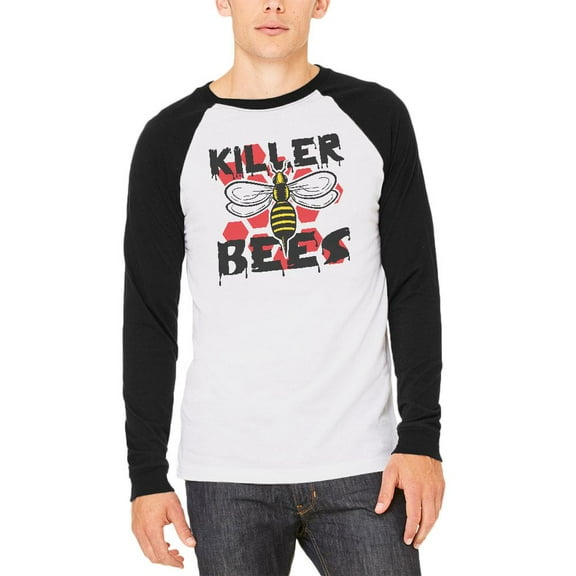 Killer Bees Honey Bee Mens Long Sleeve Raglan T Shirt White-Black MD