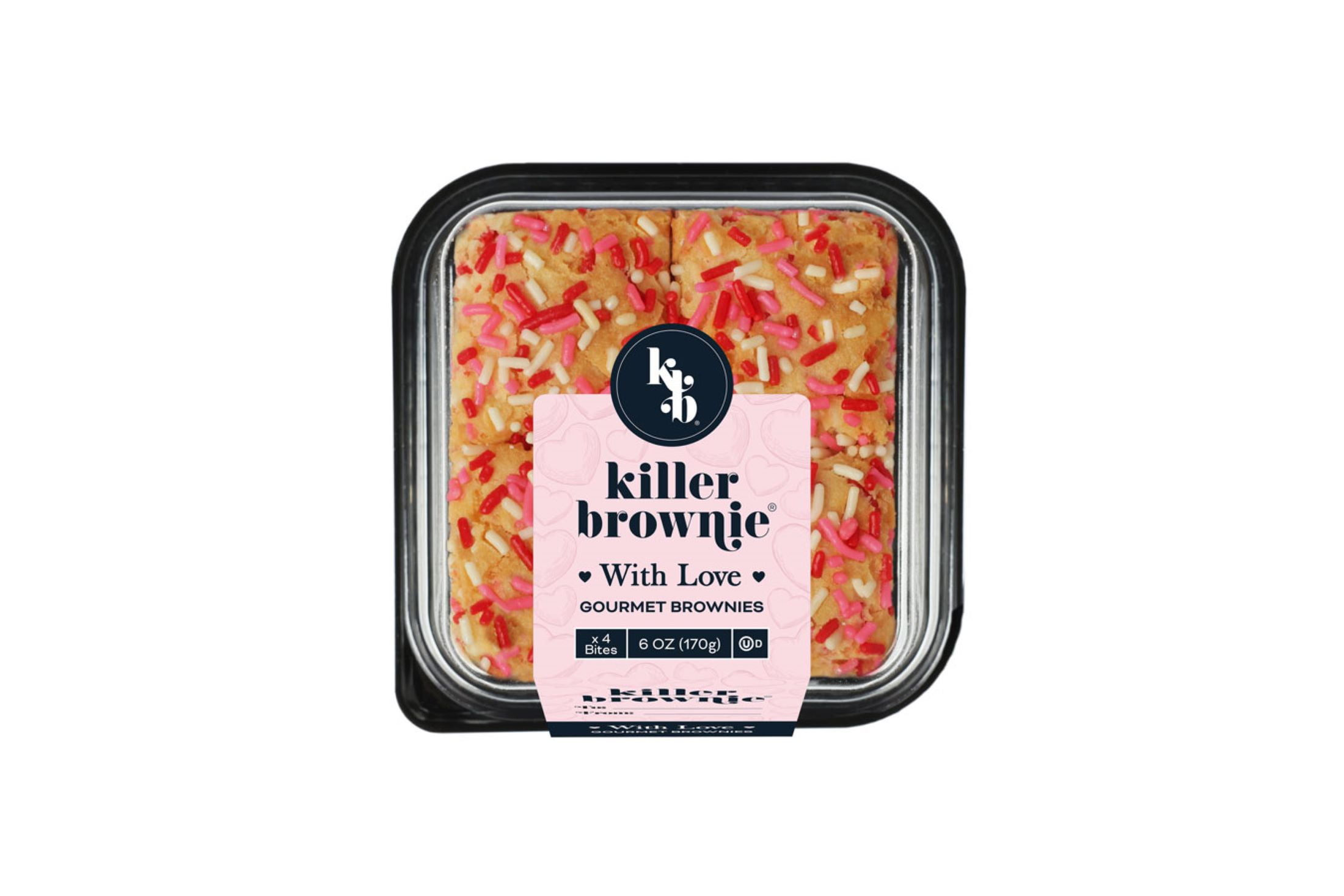 Killer Brownie, With Love Brownie, Bite Size, 4ct, 6 oz Tray, Ready to Eat, Dense, Baked with a thin crackle top