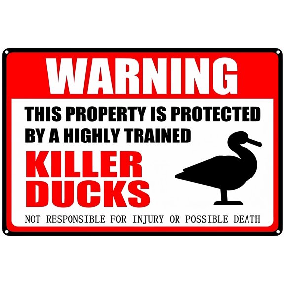 Killer Ducks Warning Aluminum Metal Sign 8"x12" - Pet Gift Humor Security - For Yard