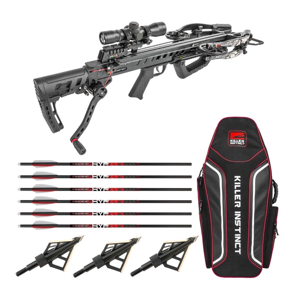 Killer Instinct Fatal-X 405 FPS Rifle Crossbow with LUMIX 4x32 IR-E Scope & 3 Bolt (Black)
