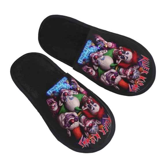 Killer Klowns From Outer Space Furry Slippers For Men Women Fuzzy House Slippers Winter Anti-Slip Indoor And Outdoor Slip On Shoes Large