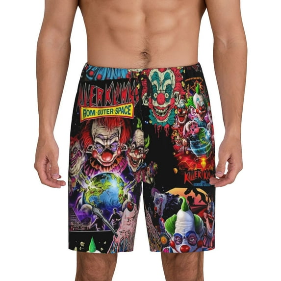 Killer Klowns From Outer Space Pajama Shorts for Men, Summer Graphic Lounge Pajama Bottoms Soft Sleep Pjs Pants with Drawstring & Pockets