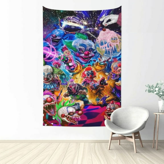 Killer Klowns From Outer Space Tapestry Wall Hanging, Art Poster Decor Tapestries for Bedroom Living Room Dorm Home Party, 60"x40"