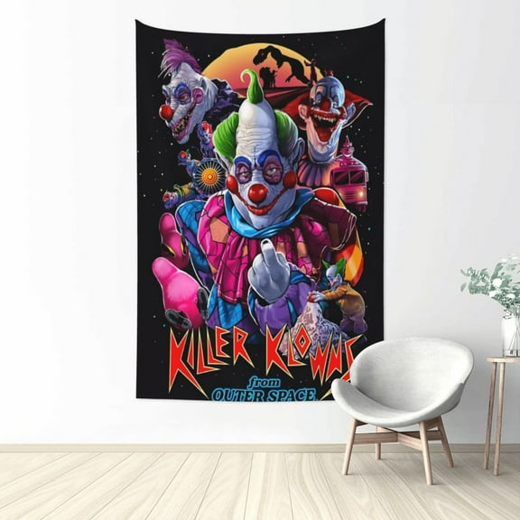 Killer Klowns From Outer Space Tapestry Wall Hanging, Art Poster Decor Tapestries for Bedroom Living Room Dorm Home Party, 60"x40"