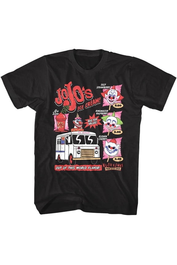 Killer Klowns JoJo's Ice Cream Menu Men's T Shirt (Black, Big&Tall3XLT)
