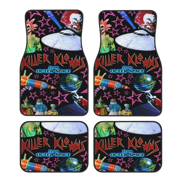 Killer Klowns From Outer Space Car Floor Mats Set of 4, Anti-Skid Universal Automotive Carpet Front Rear Floor Foot Pads Interior Accessories Decorative for Vehicle Car Truck SUV Van