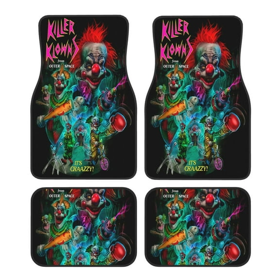Killer Klowns From Outer Space Car Floor Mats Set of 4, Anti-Skid Universal Automotive Carpet Front Rear Floor Foot Pads Interior Accessories Decorative for Vehicle Car Truck SUV Van