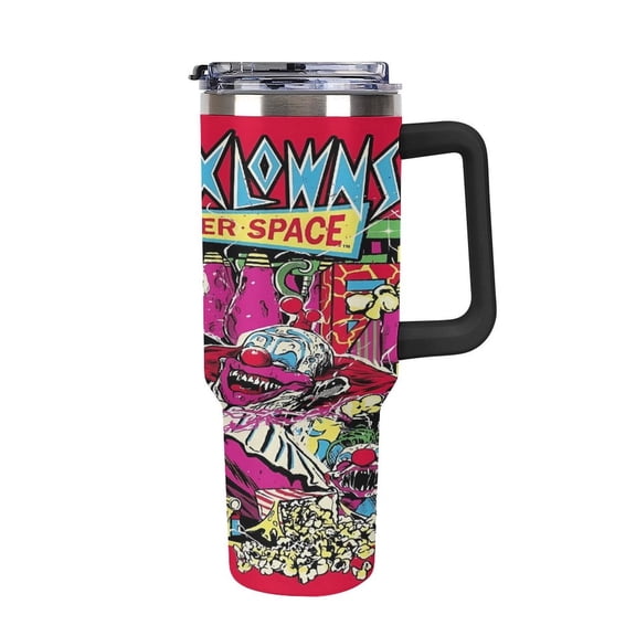Space Killer Clown Large Capacity Car Cup, 40oz Stainless Steel Travel Mug With Handle, Double Layer Vacuum Insulated Cup, Coffee Cup , With Lid And Straw, Best Festivals Gift, Hall