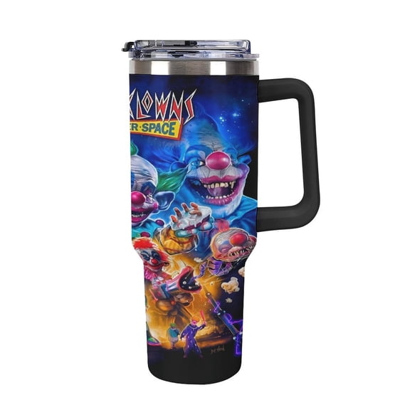 Space Killer Clown Large Capacity Car Cup, 40oz Stainless Steel Travel Mug With Handle, Double Layer Vacuum Insulated Cup, Coffee Cup , With Lid And Straw, Best Festivals Gift, Hall