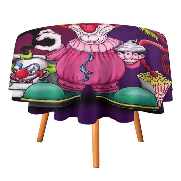 Killer Klowns from Outer Space Clown Round Table Cloth Washable Reusable Round Tablecloth Cartoon Fun Table Cover for Dinner Kitchen Party Picnic 36x36in