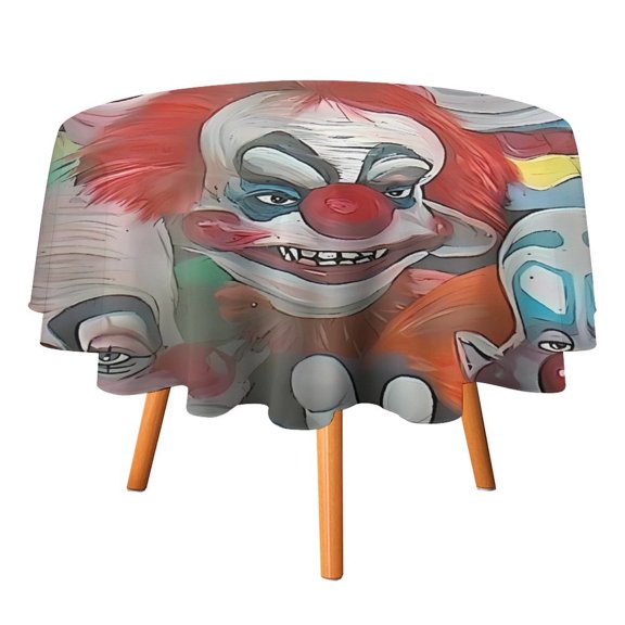 Killer Klowns from Outer Space Clown Round Table Cloth Washable Reusable Round Tablecloth Cartoon Fun Table Cover for Dinner Kitchen Party Picnic 36x36in