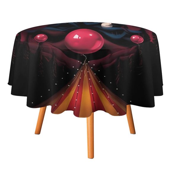 Killer Klowns from Outer Space Clown Round Table Cloth Washable Reusable Round Tablecloth Cartoon Fun Table Cover for Dinner Kitchen Party Picnic 50x50in
