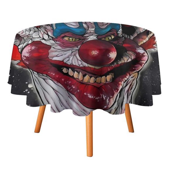 Killer Klowns from Outer Space Clown Round Table Cloth Washable Reusable Round Tablecloth Cartoon Fun Table Cover for Dinner Kitchen Party Picnic 50x50in