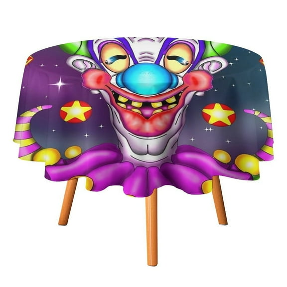 Killer Klowns from Outer Space Clown Round Table Cloth Washable Reusable Round Tablecloth Cartoon Fun Table Cover for Dinner Kitchen Party Picnic 60x60in