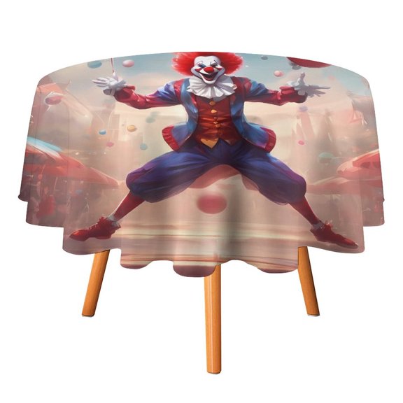 Killer Klowns from Outer Space Clown Round Tablecloth Washable Reusable Round Tablecloth Table Cover for Dinner Kitchen Party Picnic 70x70in