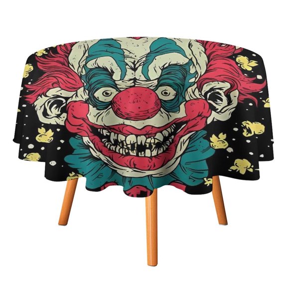 Killer Klowns from Outer Space Clown Round Tablecloth Washable Reusable Round Tablecloth Table Cover for Dinner Kitchen Party Picnic 70x70in