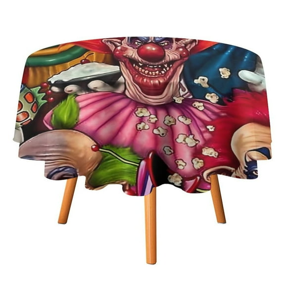 Killer Klowns from Outer Space Clown Round Tablecloth Washable Reusable Round Tablecloth Table Cover for Dinner Kitchen Party Picnic 70x70in