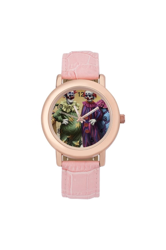 Killer Klowns from Outer Space Clown Watch, Soft Leather Strap Watch Adult Classic Ladies Leather Strap Wrist Watch Adjustable Quartz Watch Fit for Wrist Sizes 5.7" to 8.7"