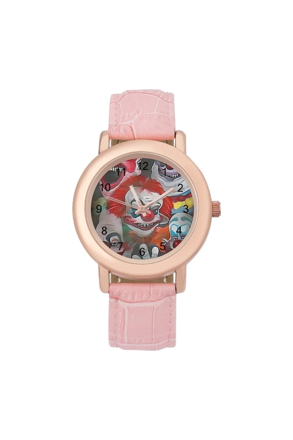 Killer Klowns from Outer Space Clown Soft Leather Strap Watch Adult Classic Ladies Leather Strap Wrist Watch Adjustable Fit for Wrist Sizes 5.7" to 8.7"