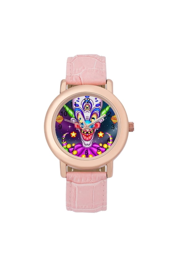 Killer Klowns from Outer Space Clown Soft Leather Strap Watch Adult Classic Ladies Leather Strap Wrist Watch Adjustable Fit for Wrist Sizes 5.7" to 8.7"