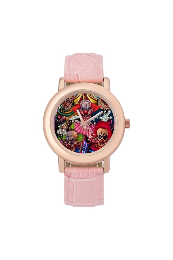 Killer Klowns from Outer Space Clown Soft Leather Strap Watch Adult Classic Ladies Leather Strap Wrist Watch Adjustable Fit for Wrist Sizes 5.7" to 8.7"