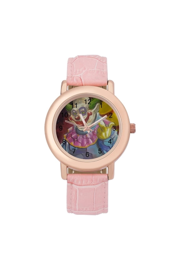 Killer Klowns from Outer Space Clown Soft Leather Strap Watch Adult Classic Ladies Leather Strap Wrist Watch Adjustable Fit for Wrist Sizes 5.7" to 8.7"