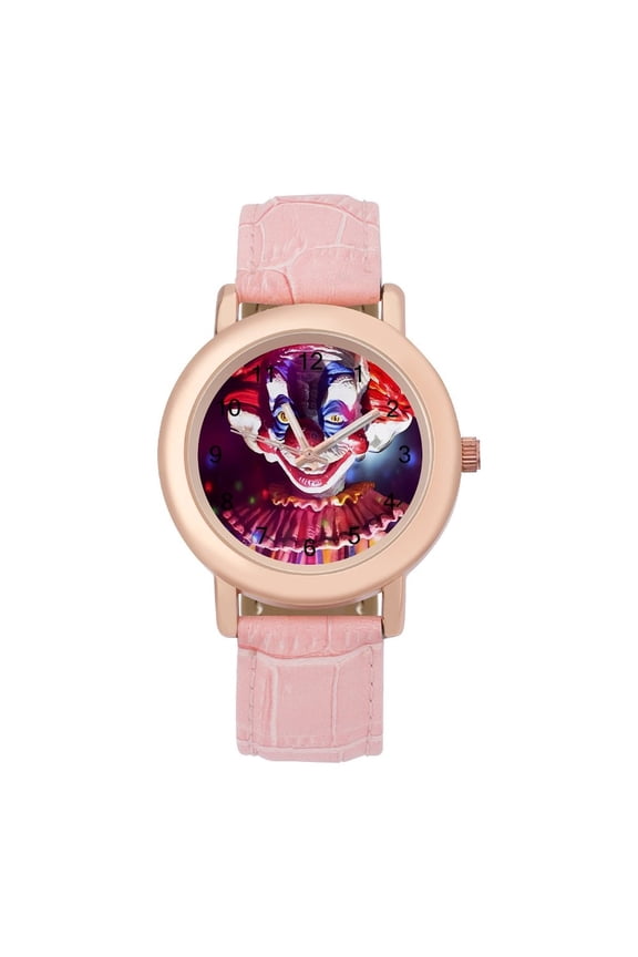 Killer Klowns from Outer Space Clown Soft Leather Strap Watch Adult Classic Ladies Leather Strap Wrist Watch Adjustable Fit for Wrist Sizes 5.7" to 8.7"