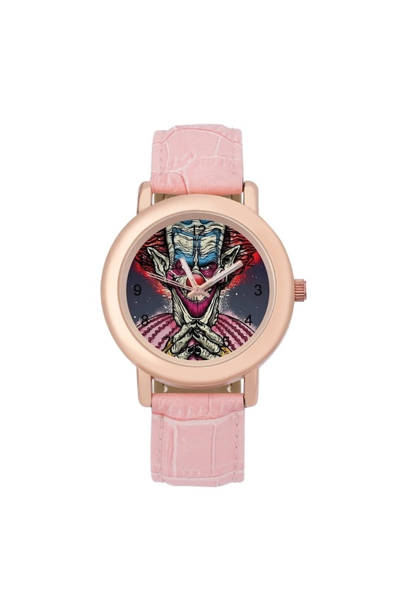 Killer Klowns from Outer Space Clown Watch, Soft Leather Strap Watch Adult Classic Ladies Leather Strap Wrist Watch Adjustable Quartz Watch Fit for Wrist Sizes 5.7" to 8.7"